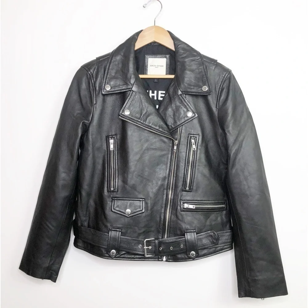 EACH X Other Paris Baya Black leather motorcycle belted jacket